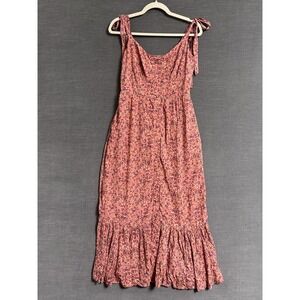 J Crew Dress 4 Pink Floral Midi‎ Ruffle Smocked Prairie Cottage Dainty Country